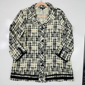 John Mark Women's Small Black & Cream Plaid‎ Button Front Jacket Coat
